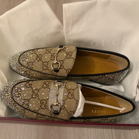 Gucci Tan GG Crystal Embellished Loafers - Picture 5 of 8